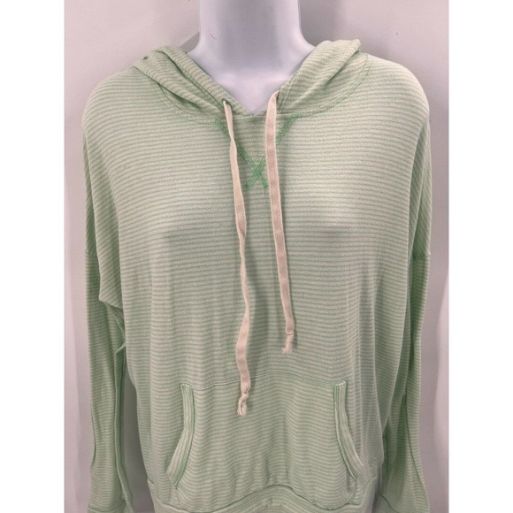 American Eagle Hoodie Sweater Womens Size XS/S Knit Pullover Green Ivory Stripe - Picture 1 of 5